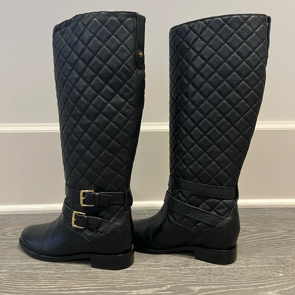 NWOT Kate Spade Sutton Quilted Riding Pull On Boots. Black/gold buckles 6 1/2 - Picture 4 of 10